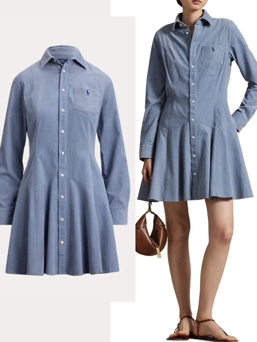 NWT Polo Ralph Lauren Blue Cotton Corduroy Aline Shirtdress 10 Preppy Americana